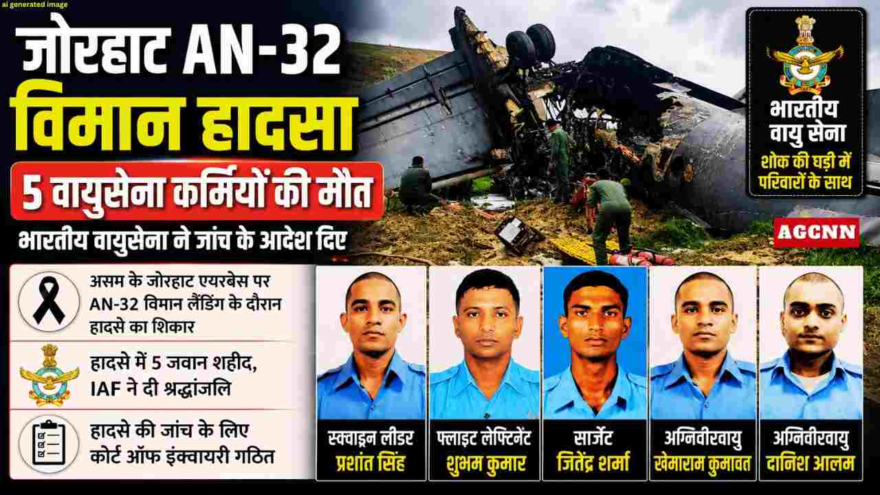 जोरहाट AN-32 विमान हादसा: 5 वायुसेना कर्मियों के बलिदान से देश शोकाकुल, जांच के आदेश
