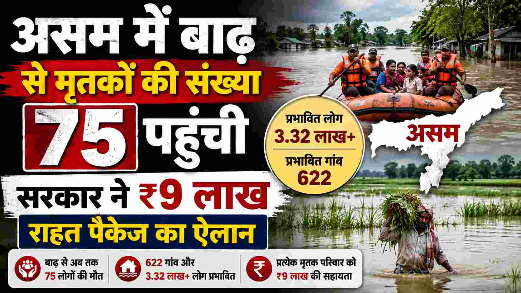 Assam Flood News: असम में बाढ़ से मृतकों की संख्या 75 पहुंची, सरकार ने ₹9 लाख राहत पैकेज का ऐलान