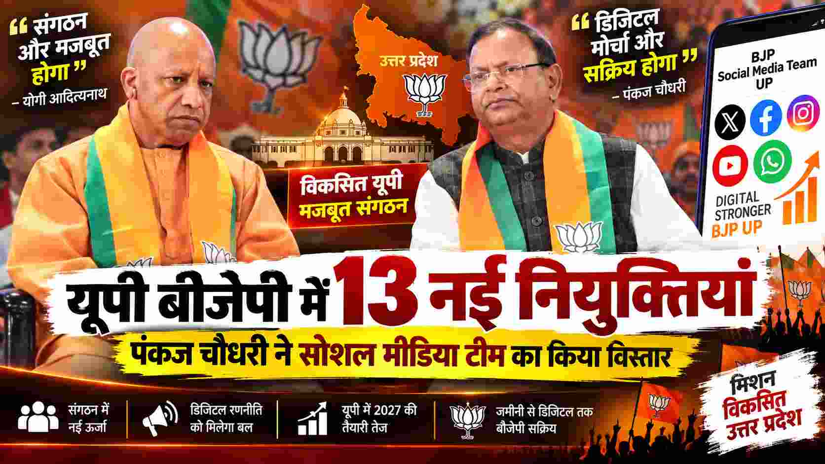 यूपी बीजेपी में 13 नई नियुक्तियां, पंकज चौधरी ने सोशल मीडिया टीम का किया विस्तार
