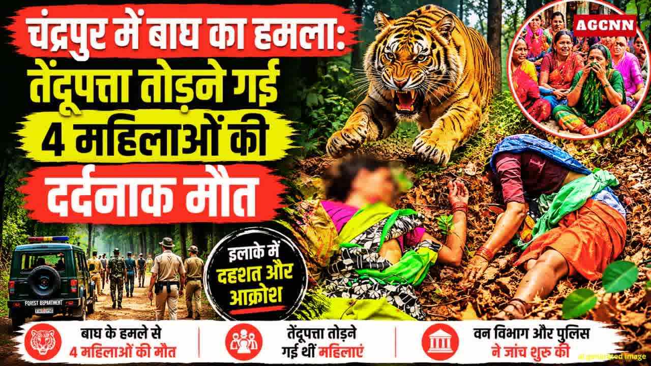 चंद्रपुर में बाघ का हमला: तेंदूपत्ता तोड़ने गई 4 महिलाओं की दर्दनाक मौत
