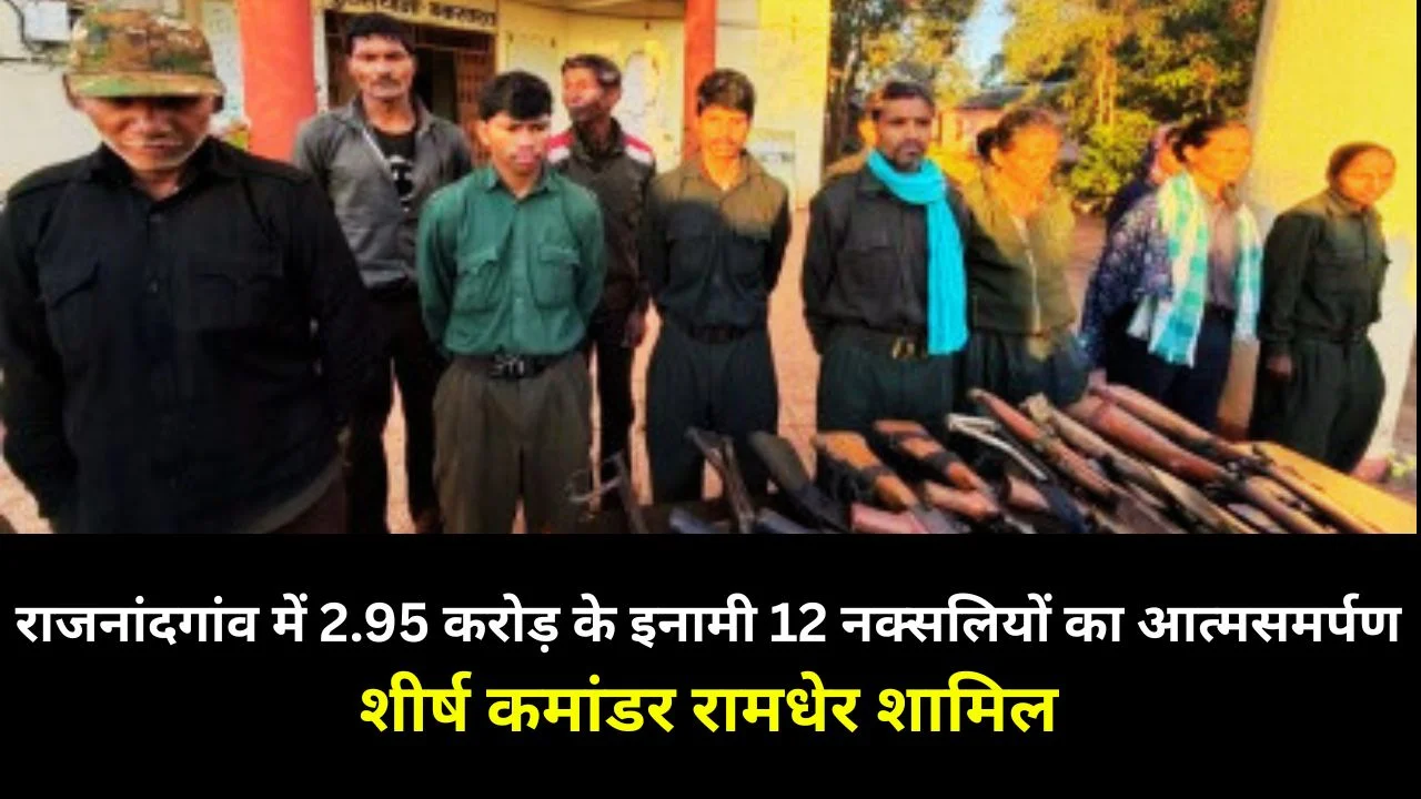 राजनांदगांव में 2.95 करोड़ के इनामी 12 नक्सली सरेंडर, 1.05 करोड़ का रामधेर मज्जी भी शामिल