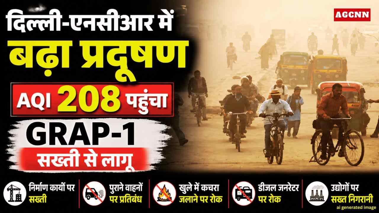 दिल्ली-एनसीआर में बढ़ता प्रदूषण: AQI 208 पहुंचा, GRAP-1 सख्ती से लागू