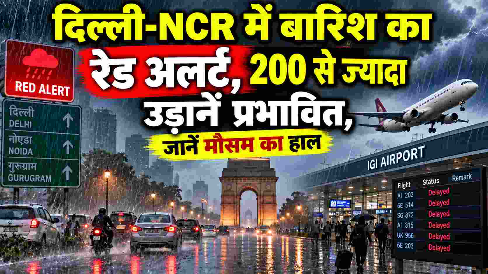 दिल्ली-NCR में बारिश का रेड अलर्ट, 200 से ज्यादा उड़ानें प्रभावित; जानें मौसम का हाल