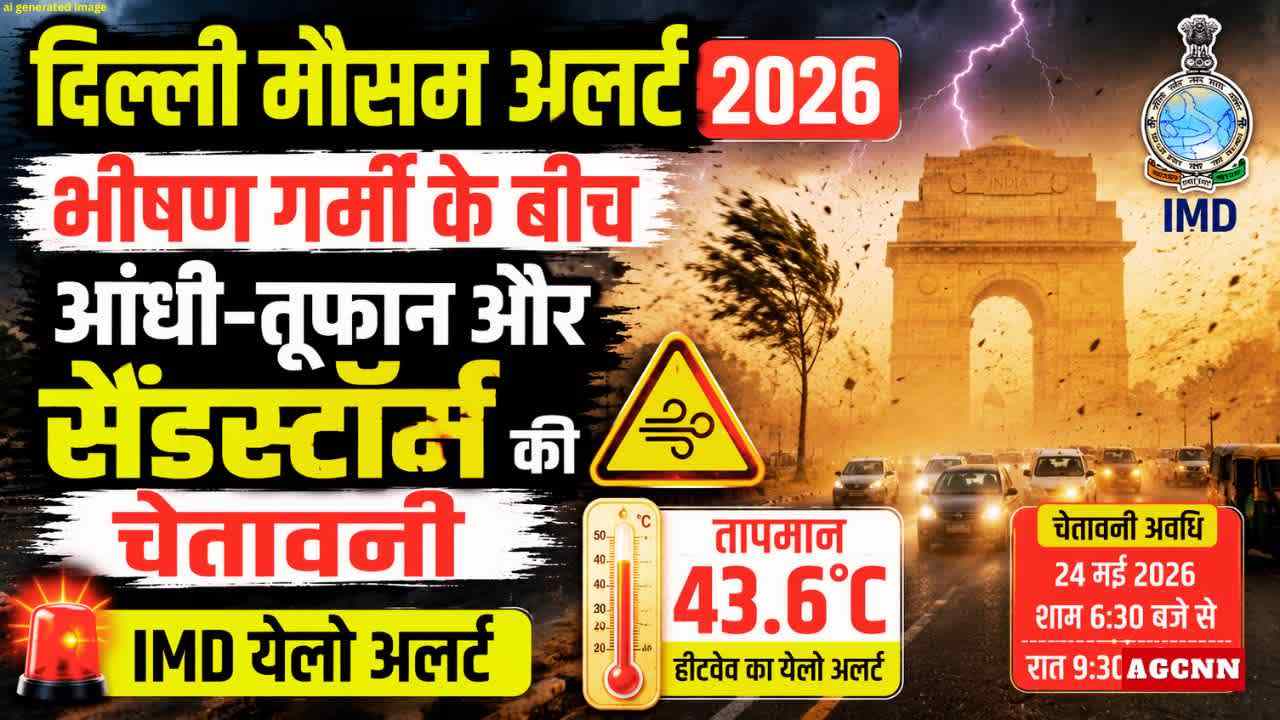 दिल्ली मौसम अलर्ट 2026: भीषण गर्मी के बीच आंधी-तूफान और सैंडस्टॉर्म की चेतावनी, IMD येलो अलर्ट