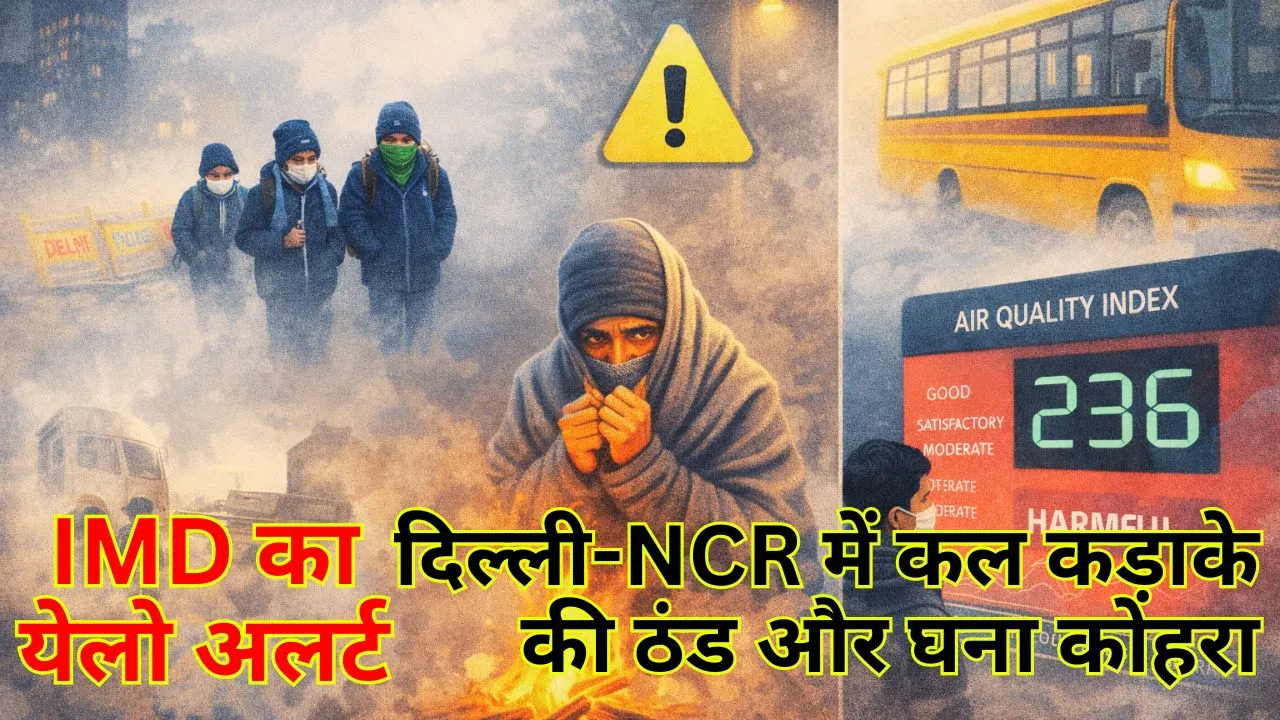 दिल्ली-एनसीआर में कड़ाके की ठंड और घना कोहरा: IMD का येलो अलर्ट, स्कूल बंद, AQI में सुधार