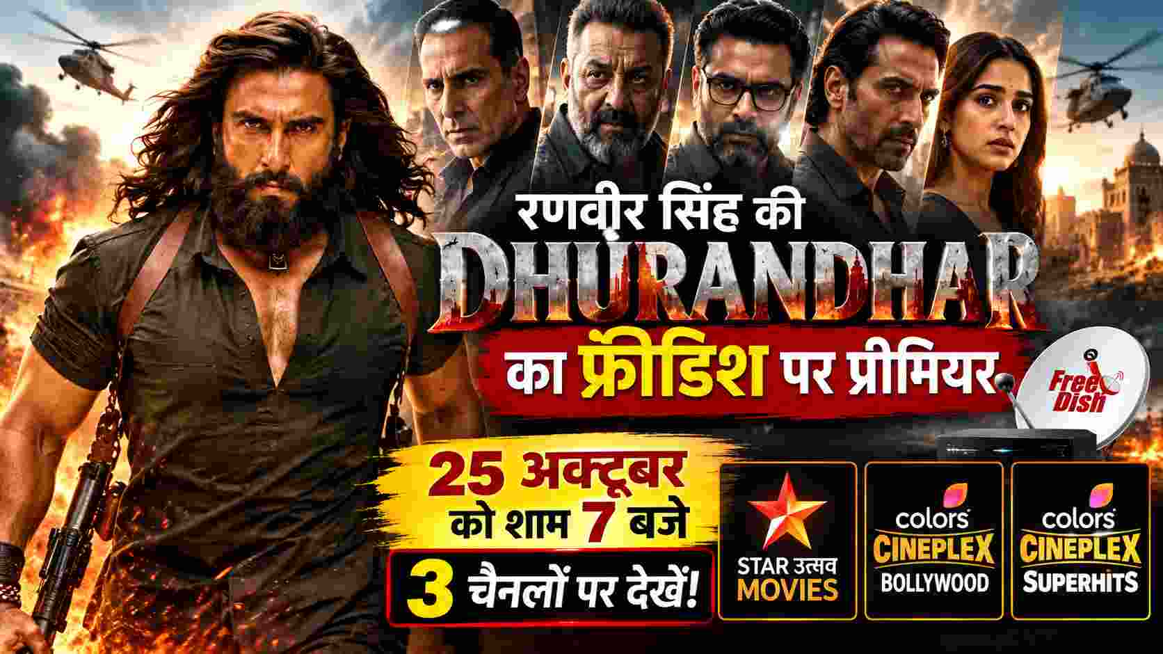 रणवीर सिंह की ‘धुरंधर’ का फ्रीडिश पर प्रीमियर, 25 अक्टूबर को शाम 7 बजे 3 चैनलों पर देखें!