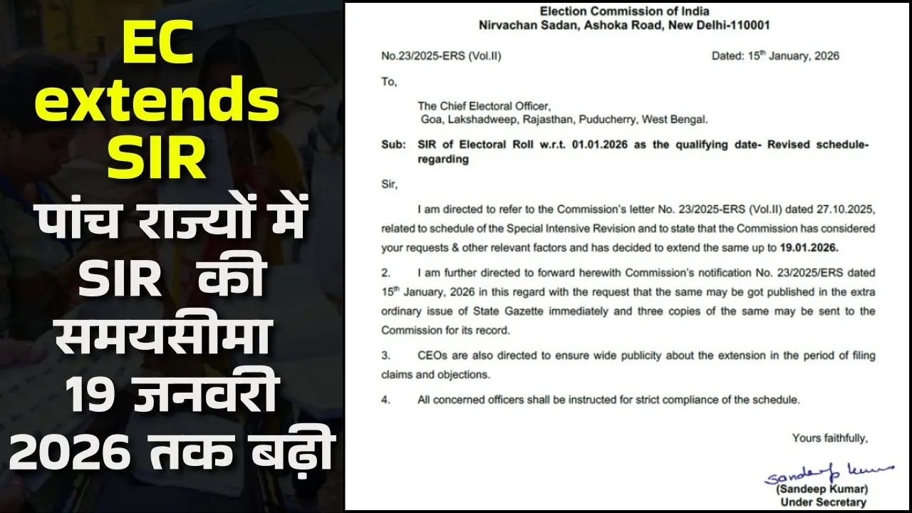 Election Commission extends SIR: पांच राज्यों में मतदाता सूची संशोधन की समयसीमा 19 जनवरी 2026 तक बढ़ी