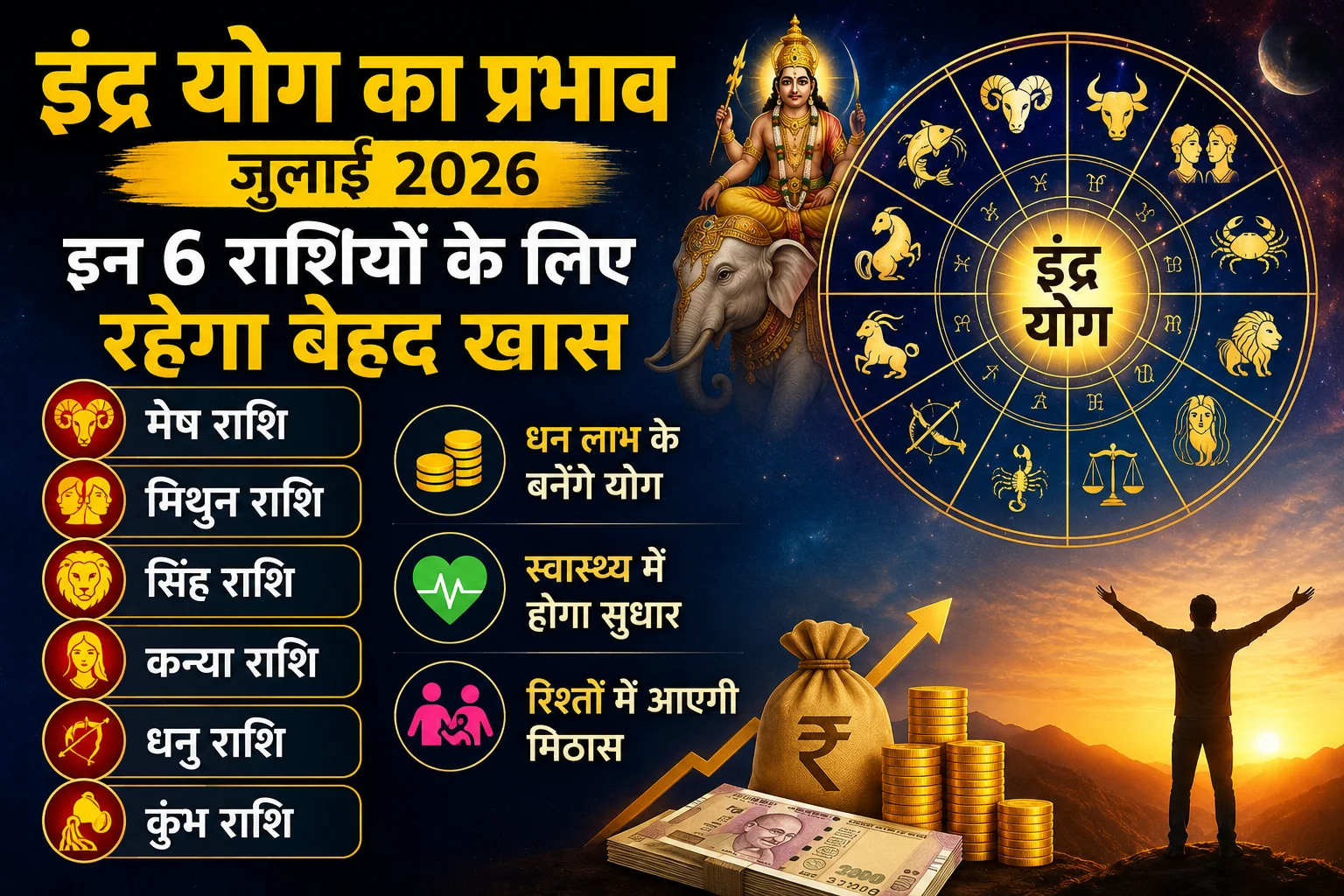 Indra Yoga July 2026: इन 6 राशियों पर बरसेगा धन, सुख और सफलता