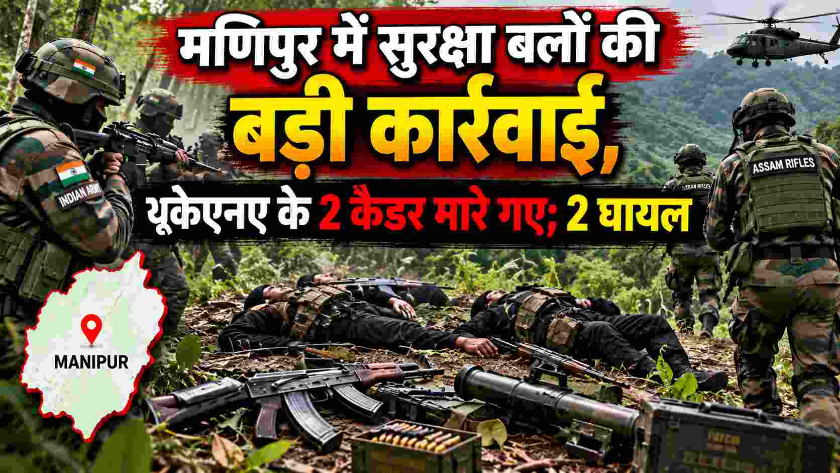 Manipur Encounter : मणिपुर में सुरक्षा बलों की बड़ी कार्रवाई, यूकेएनए के 2 कैडर मारे गए; 2 घायल