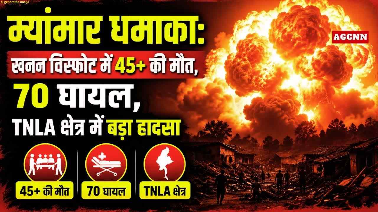 म्यांमार धमाका: खनन विस्फोट में 45+ की मौत, 70 घायल, TNLA क्षेत्र में बड़ा हादसा