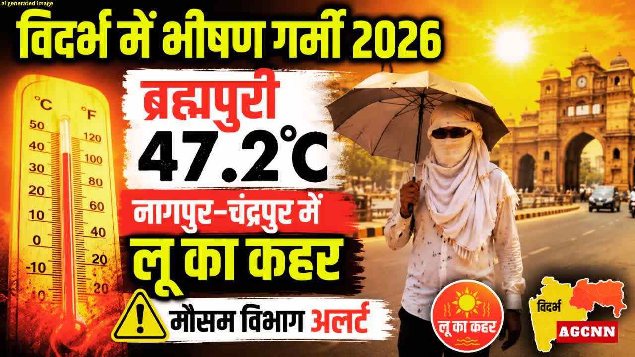 विदर्भ में भीषण गर्मी 2026: ब्रह्मपुरी 47.2°C, नागपुर–चंद्रपुर में लू का कहर और मौसम विभाग अलर्ट 
