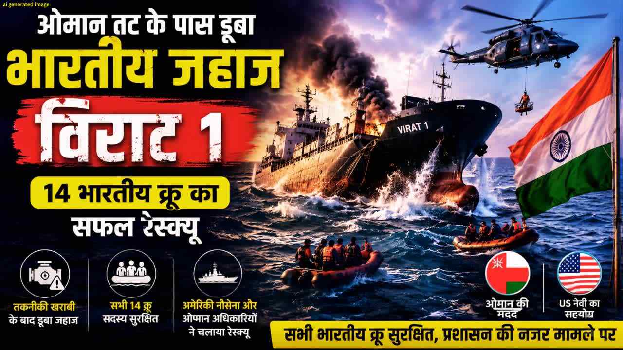 ओमान तट के पास डूबा भारतीय जहाज विराट 1, 14 भारतीय क्रू का सफल रेस्क्यू