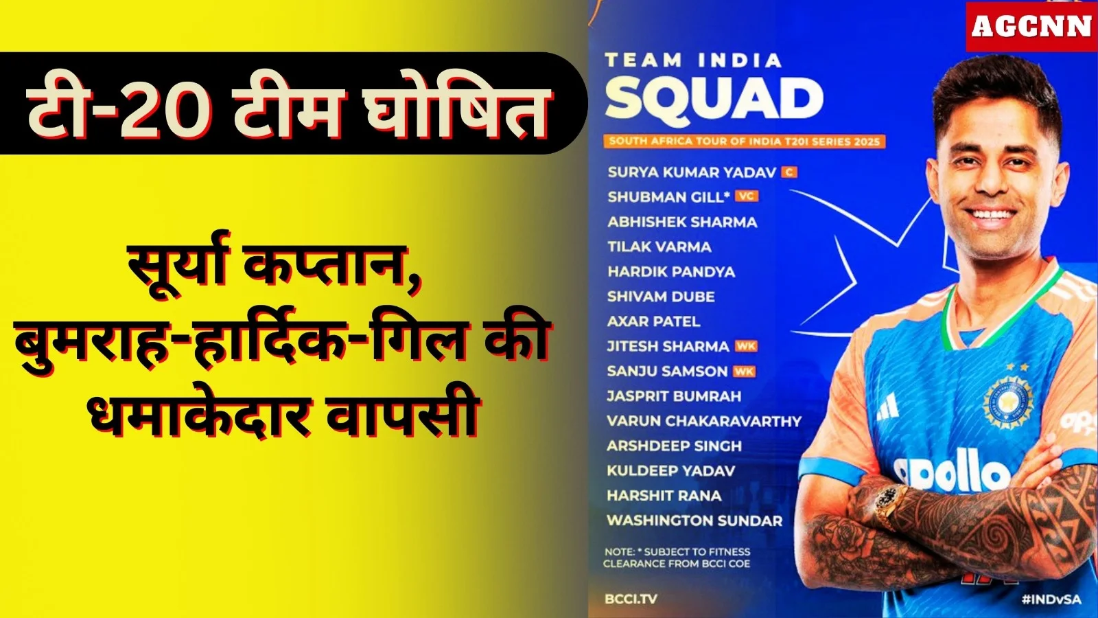 टी-20 टीम घोषित: सूर्या कप्तान, बुमराह-हार्दिक-गिल की धमाकेदार वापसी