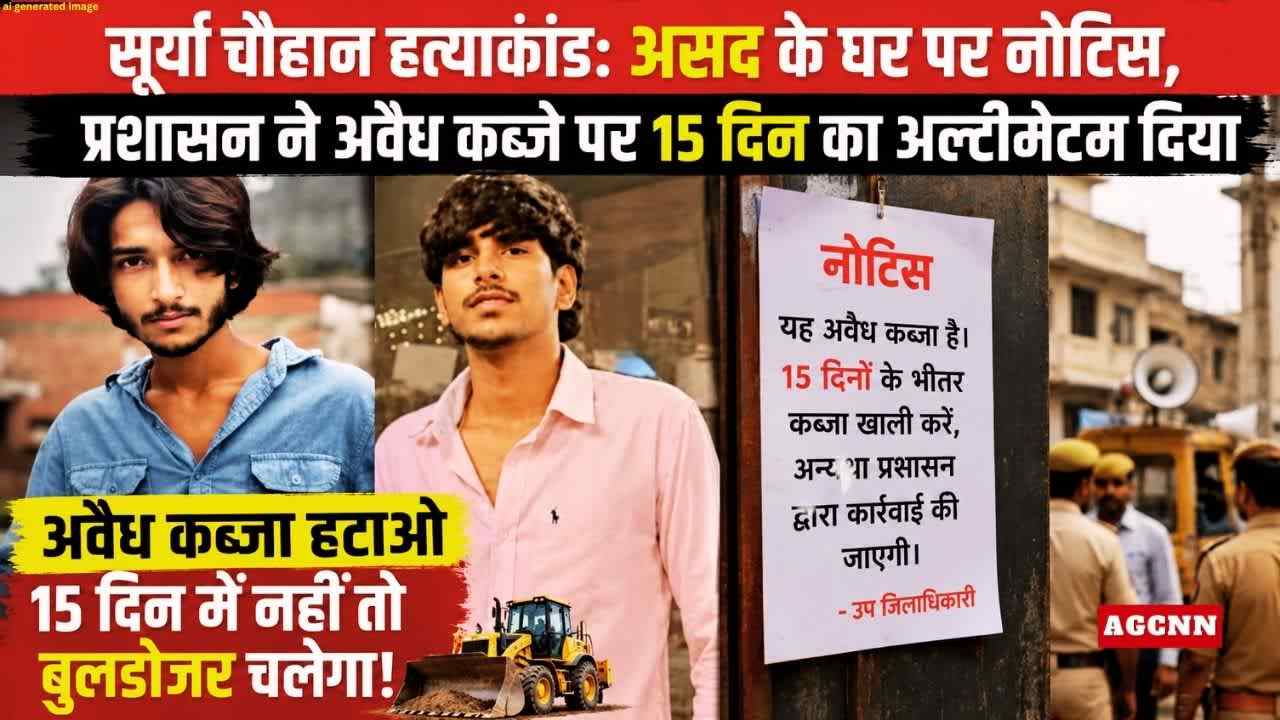 सूर्या चौहान हत्याकांड: असद के घर पर नोटिस, प्रशासन ने अवैध कब्जे पर 15 दिन का अल्टीमेटम दिया