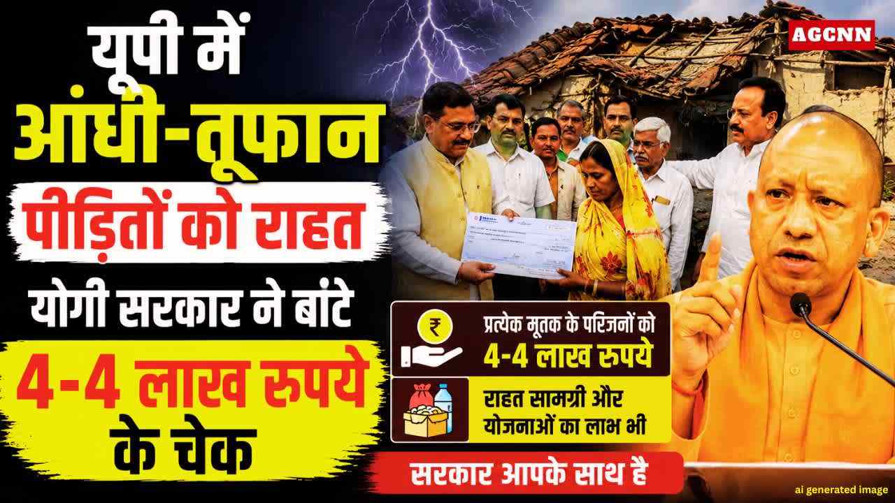 यूपी में आंधी-तूफान पीड़ितों को राहत, योगी सरकार ने बांटे 4-4 लाख रुपये के चेक