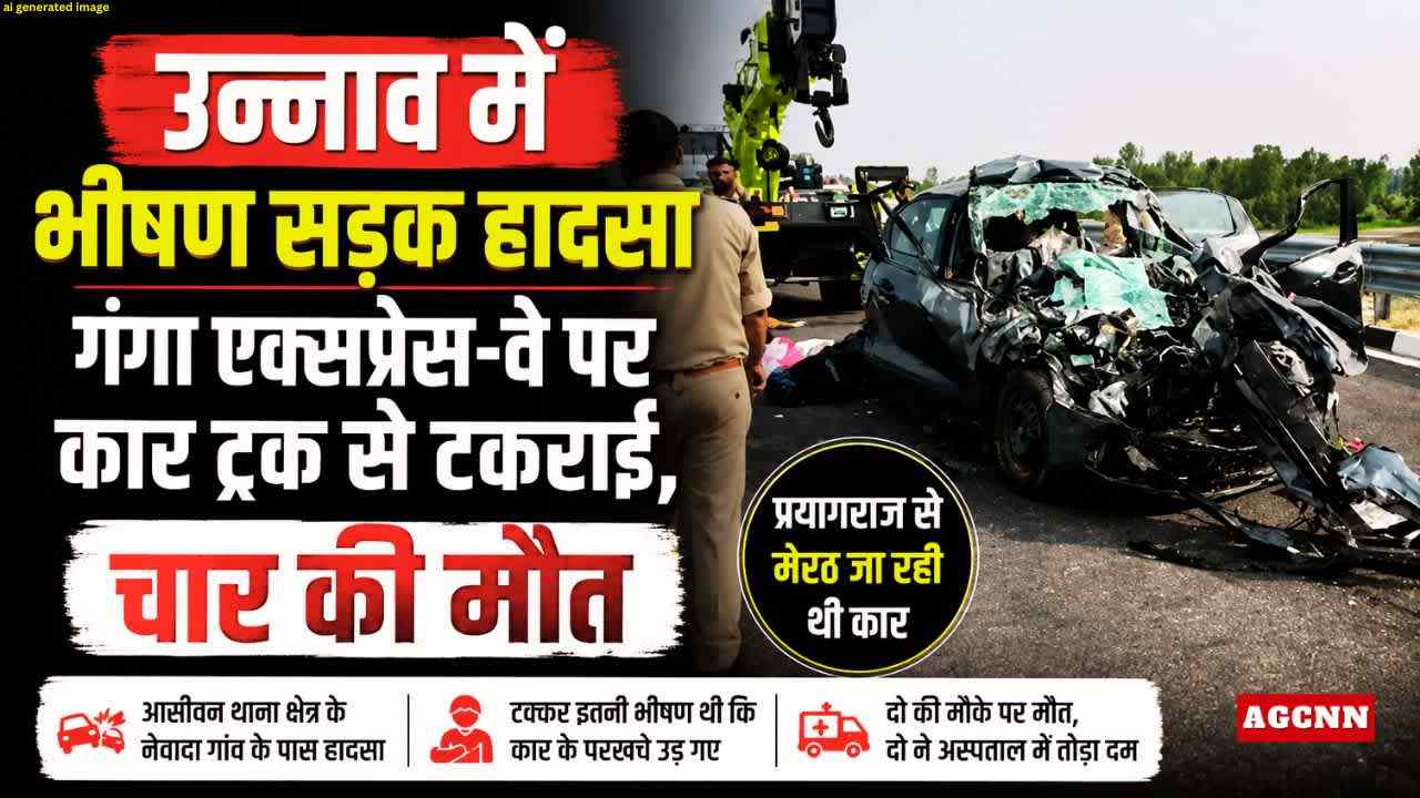 उन्नाव में भीषण सड़क हादसा: गंगा एक्सप्रेस-वे पर ट्रक से टकराई कार, 4 लोगों की मौत