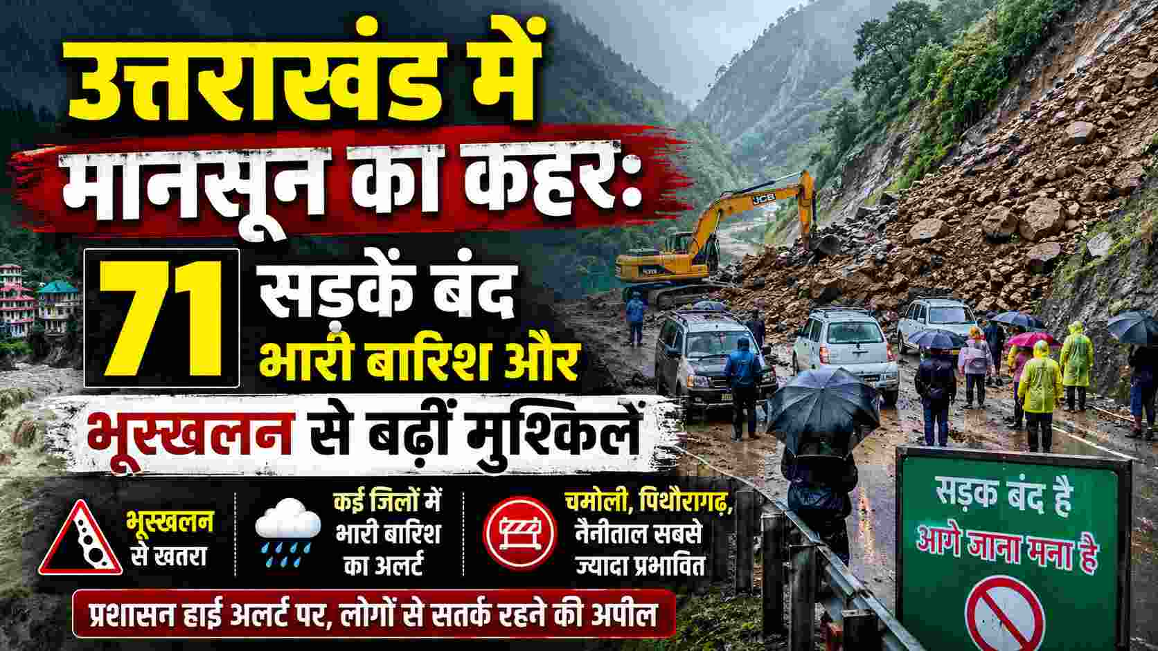 Uttarakhand Rain Alert: 71 सड़कें बंद, कई जिलों में भारी बारिश की चेतावनी